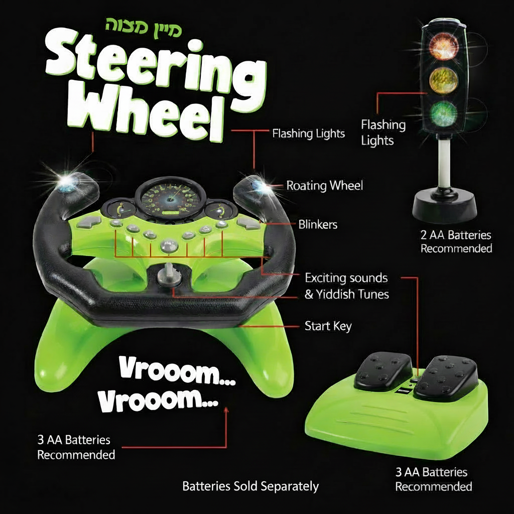Mitzvah Steering Wheel - Mitzvah Family Toddler Driver Toy — pretend-drive, view 2 | Judaica Square Lakewood