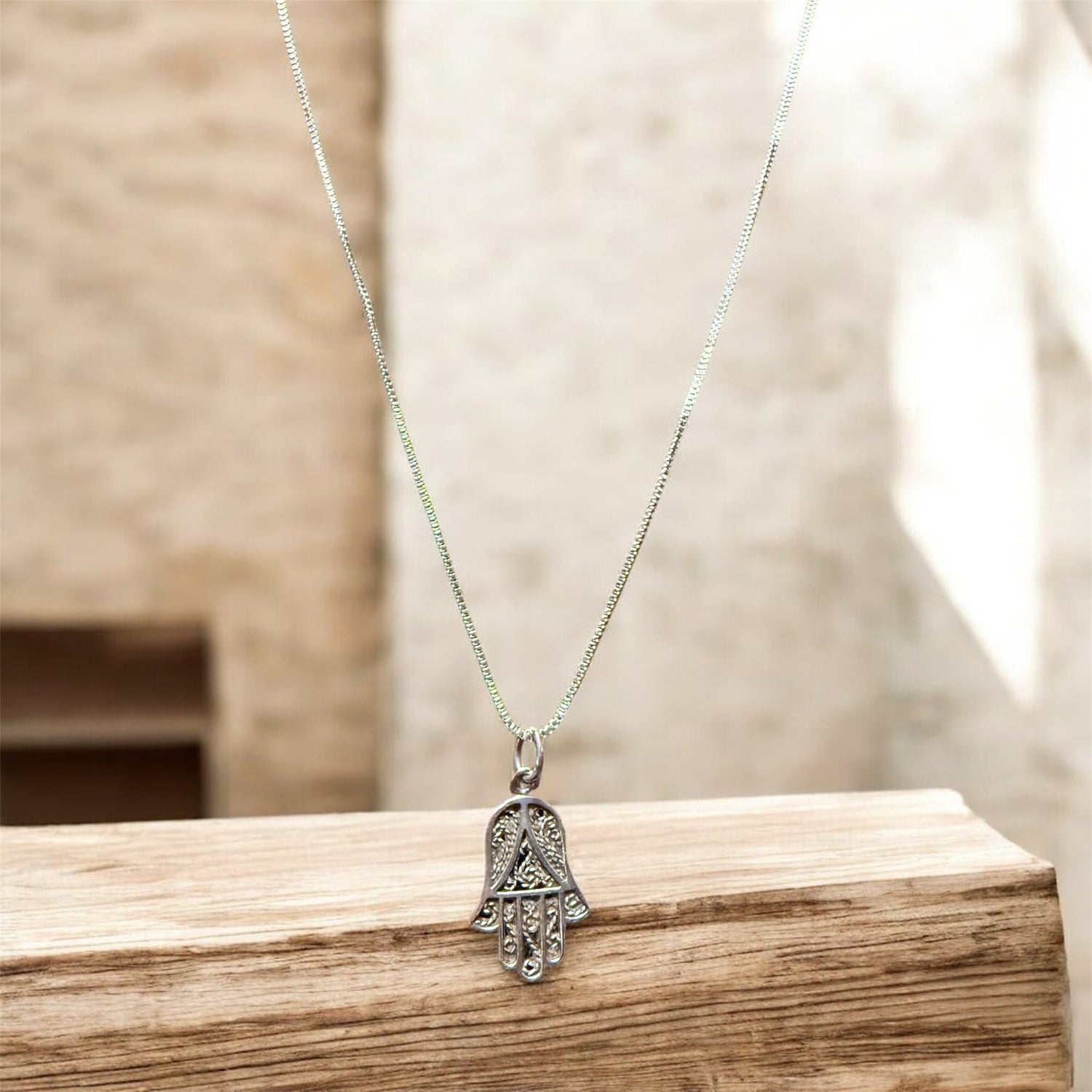 Vintage lacy filigree hamsa hand pendant in sterling silver | Judaica Square Lakewood (view 2)