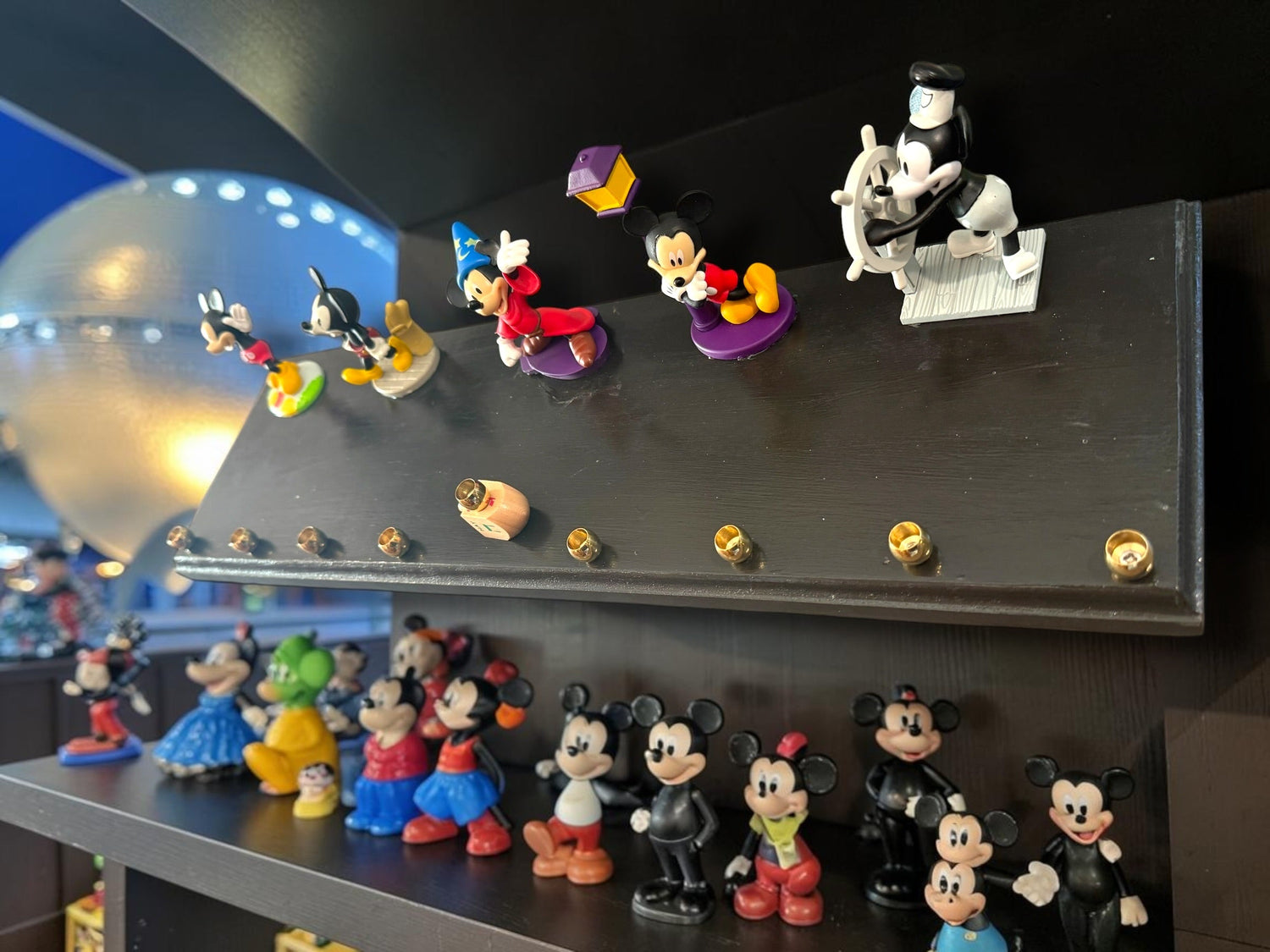 Mickey Mouse anniversary menorah — row of repurposed Disney figures with brass cups | Judaica Square Lakewood (view 7)