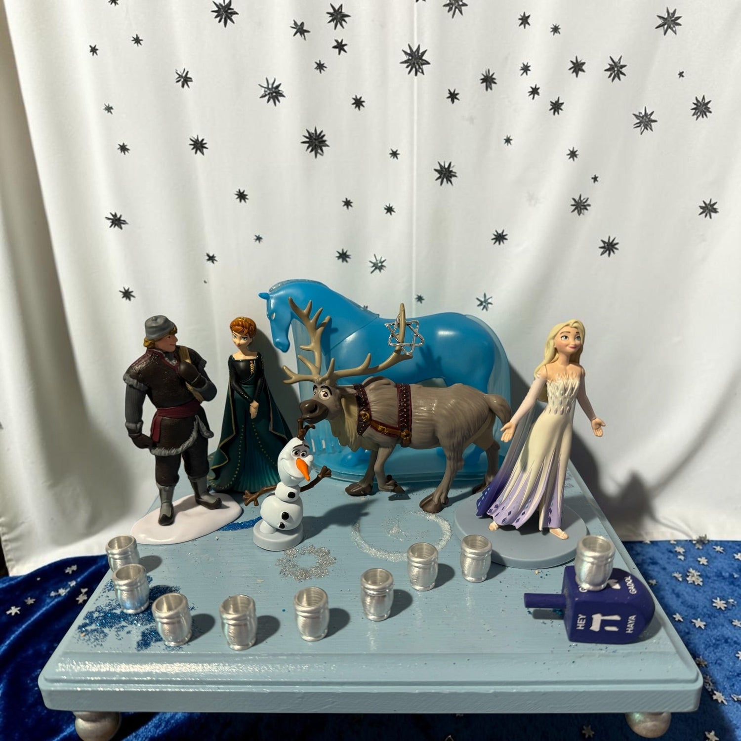 Frozen Menorah — Anna and Elsa figures with glitter dreidel shamash | Judaica Square Lakewood (view 8)