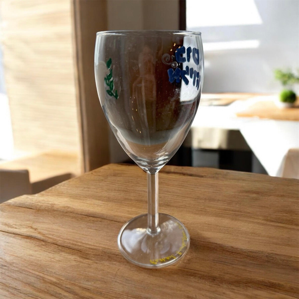 Elijah's cup — etched glass painted with Hebrew lettering and dove | Judaica Square Lakewood (view 3)