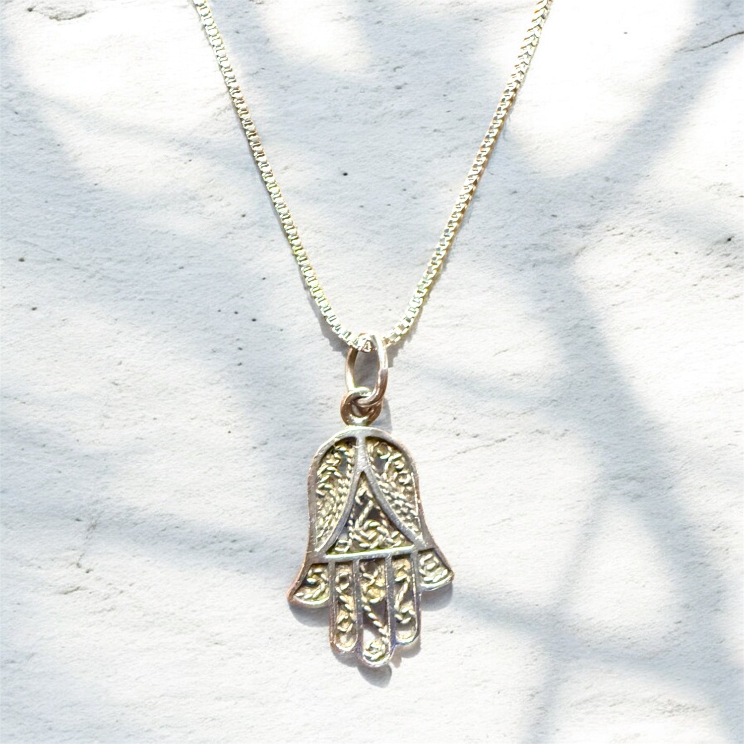 Vintage lacy filigree hamsa hand pendant in sterling silver | Judaica Square Lakewood (view 5)