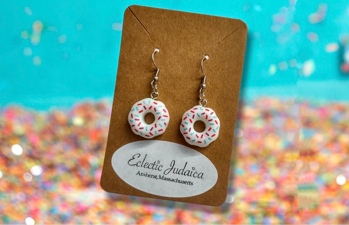 Sprinkle Donut Earrings — frosted donuts with rainbow sprinkles | Judaica Square Lakewood (view 10)