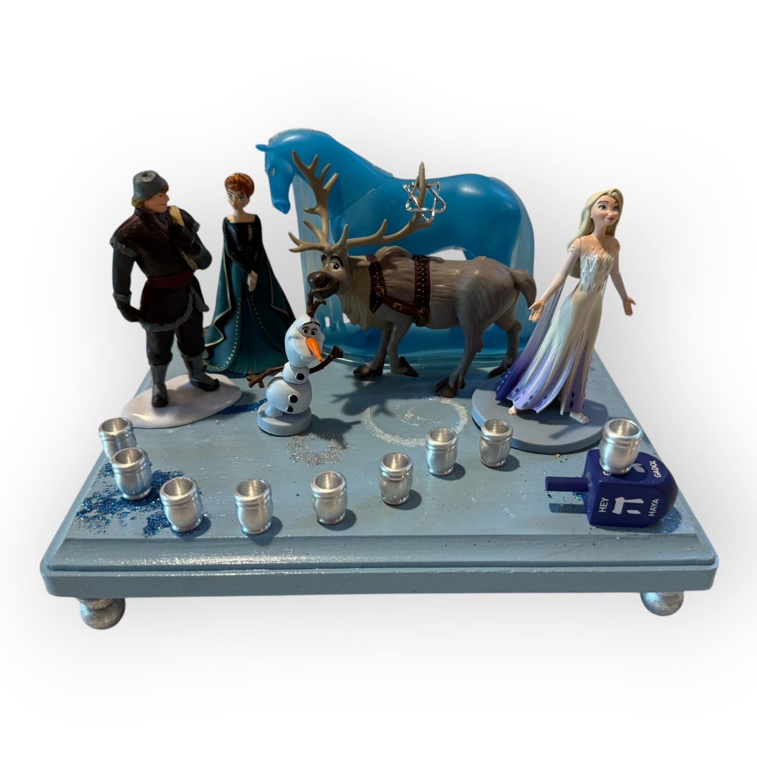 Frozen Menorah — Anna and Elsa figures with glitter dreidel shamash | Judaica Square Lakewood (view 17)
