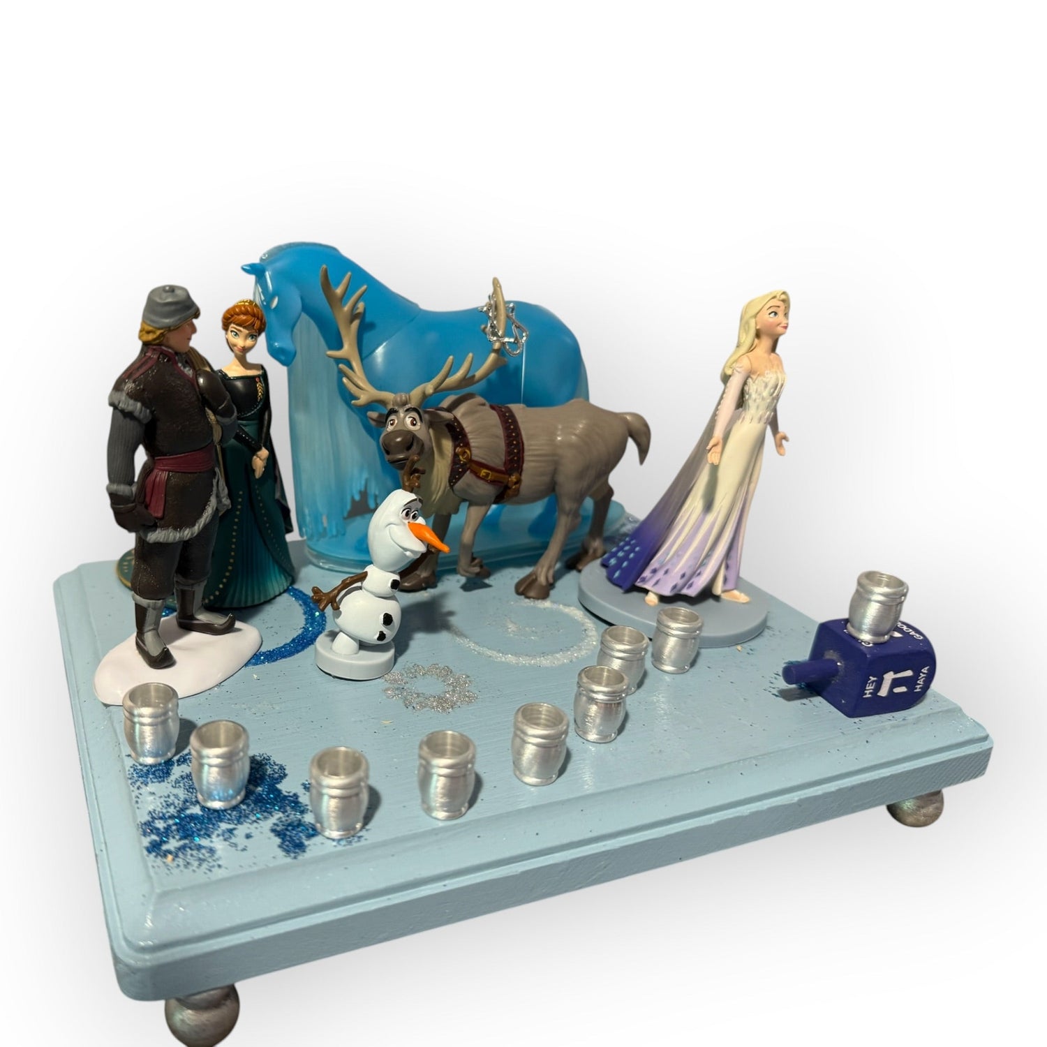 Frozen Menorah — Anna and Elsa figures with glitter dreidel shamash | Judaica Square Lakewood (view 13)