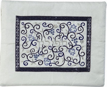 Embroidered Tefillin Bag Blue on White (EM-FMD-2)