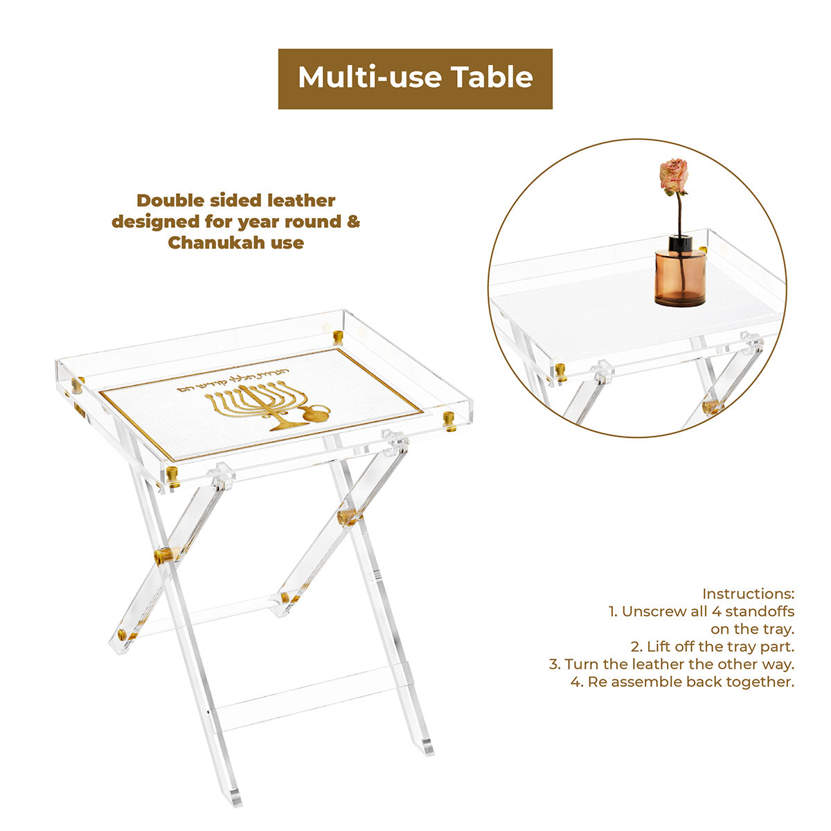 Leatherite Folding Table — Chanukah — Folds flat