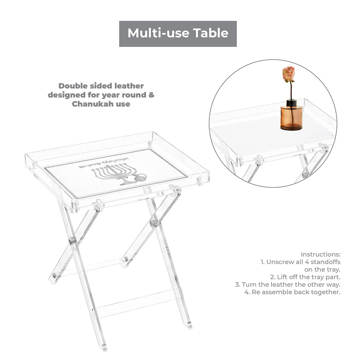 Leatherite Folding Table — Chanukah — Available in Gold and Silver