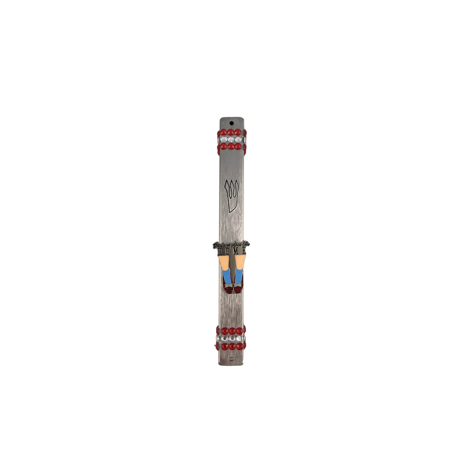 No Place Like Home mezuzah — silver aluminum case with rhinestones | Judaica Square Lakewood