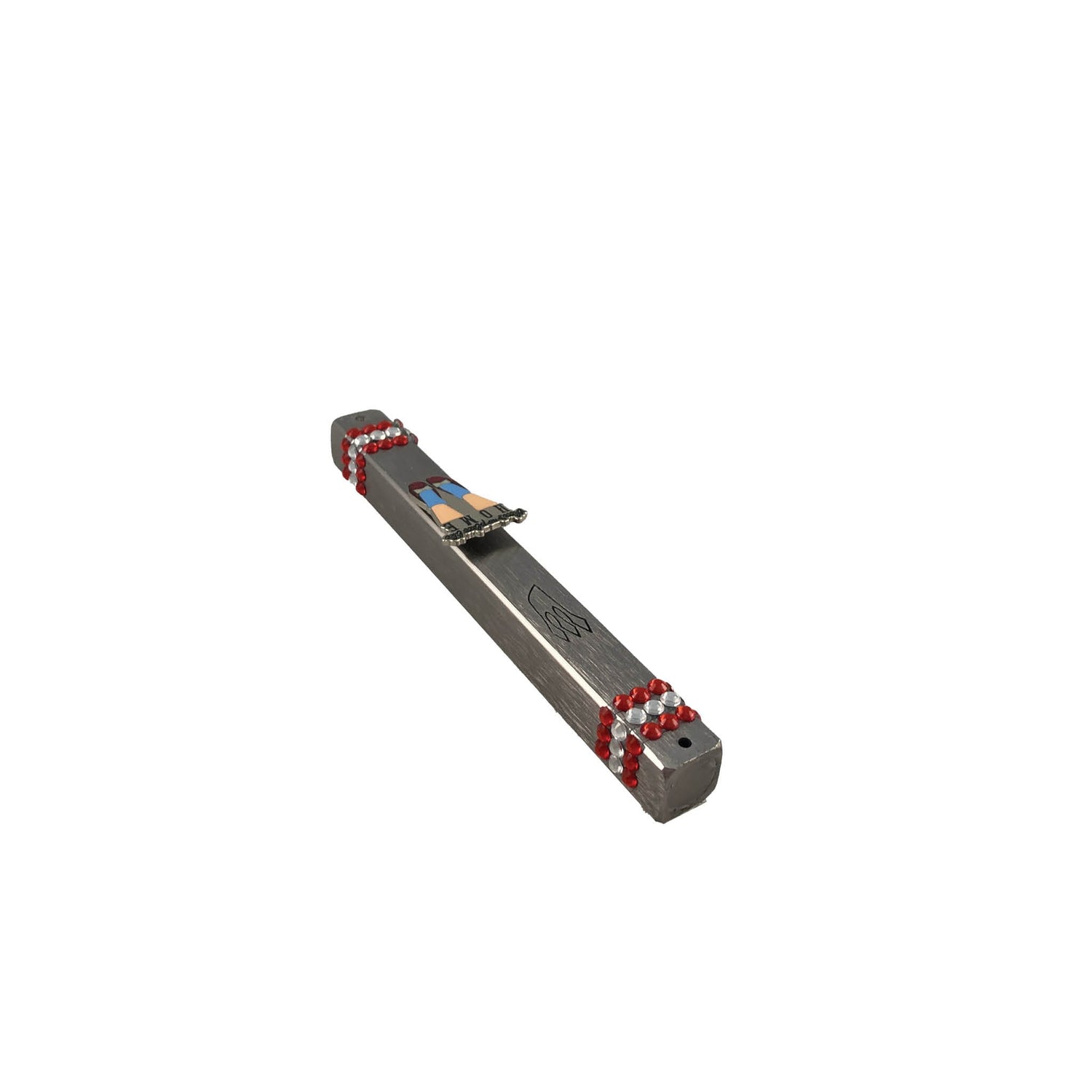 No Place Like Home mezuzah — silver aluminum case with rhinestones | Judaica Square Lakewood (view 2)