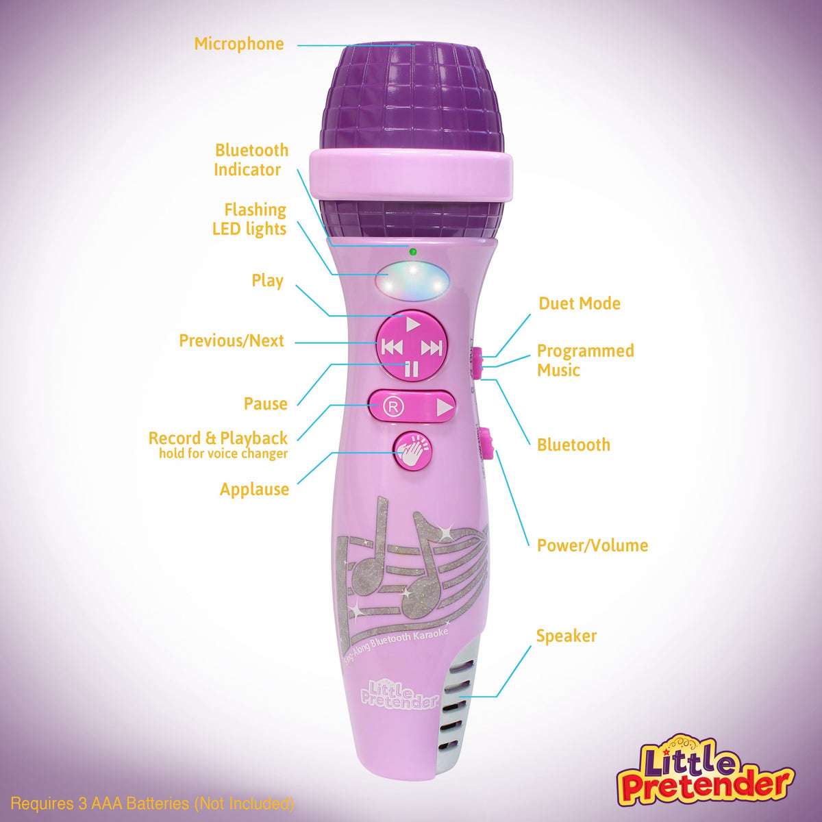 Little Pretender Kids Bluetooth Karaoke Microphone - 15 Nursery Rhymes — sing-along toy, view 4 | Judaica Square Lakewood