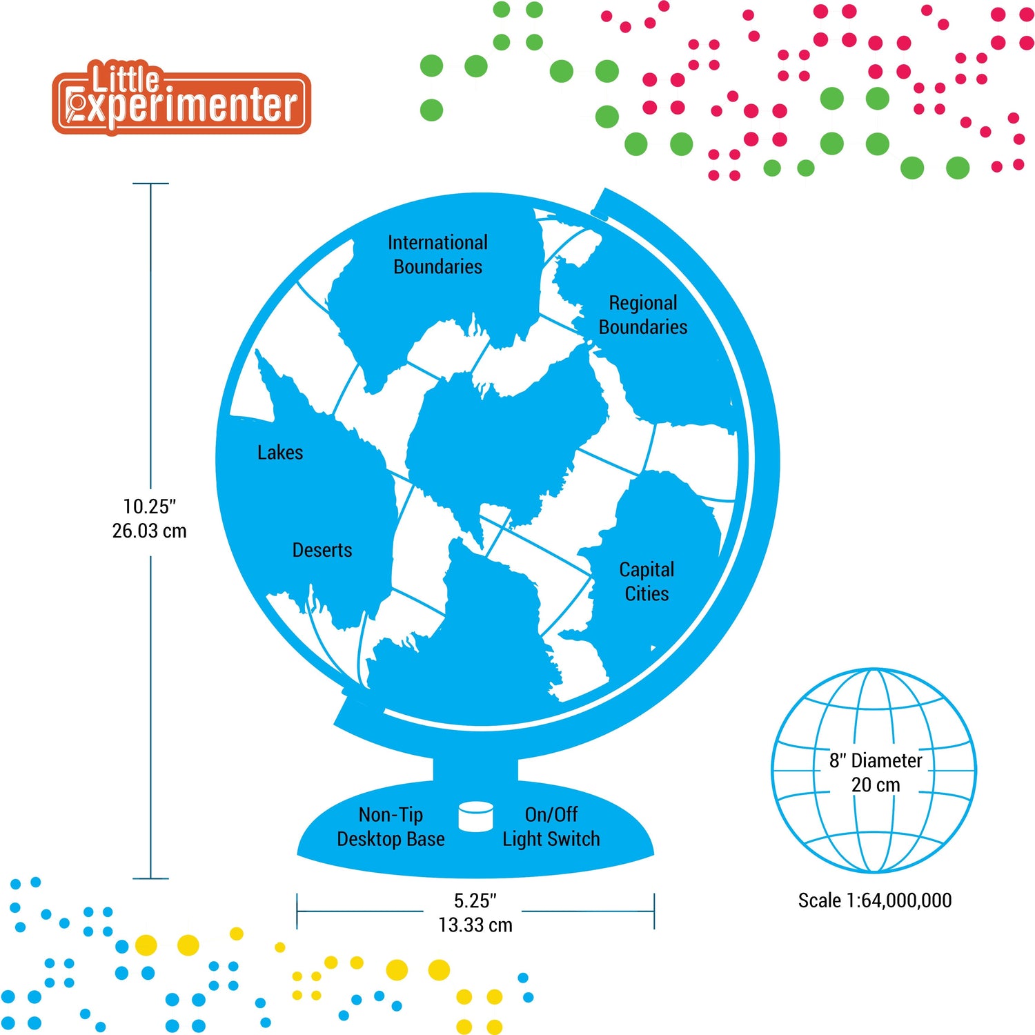 Little Experimenter Illuminated World Globe for Kids with LED Stand — product view, view 4 | Judaica Square Lakewood
