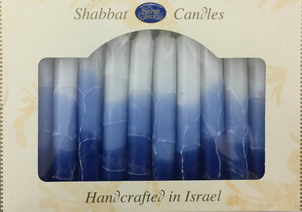 12 Tapered Israeli Shabbat Candles-- White & Blue (SC-SH12-T)