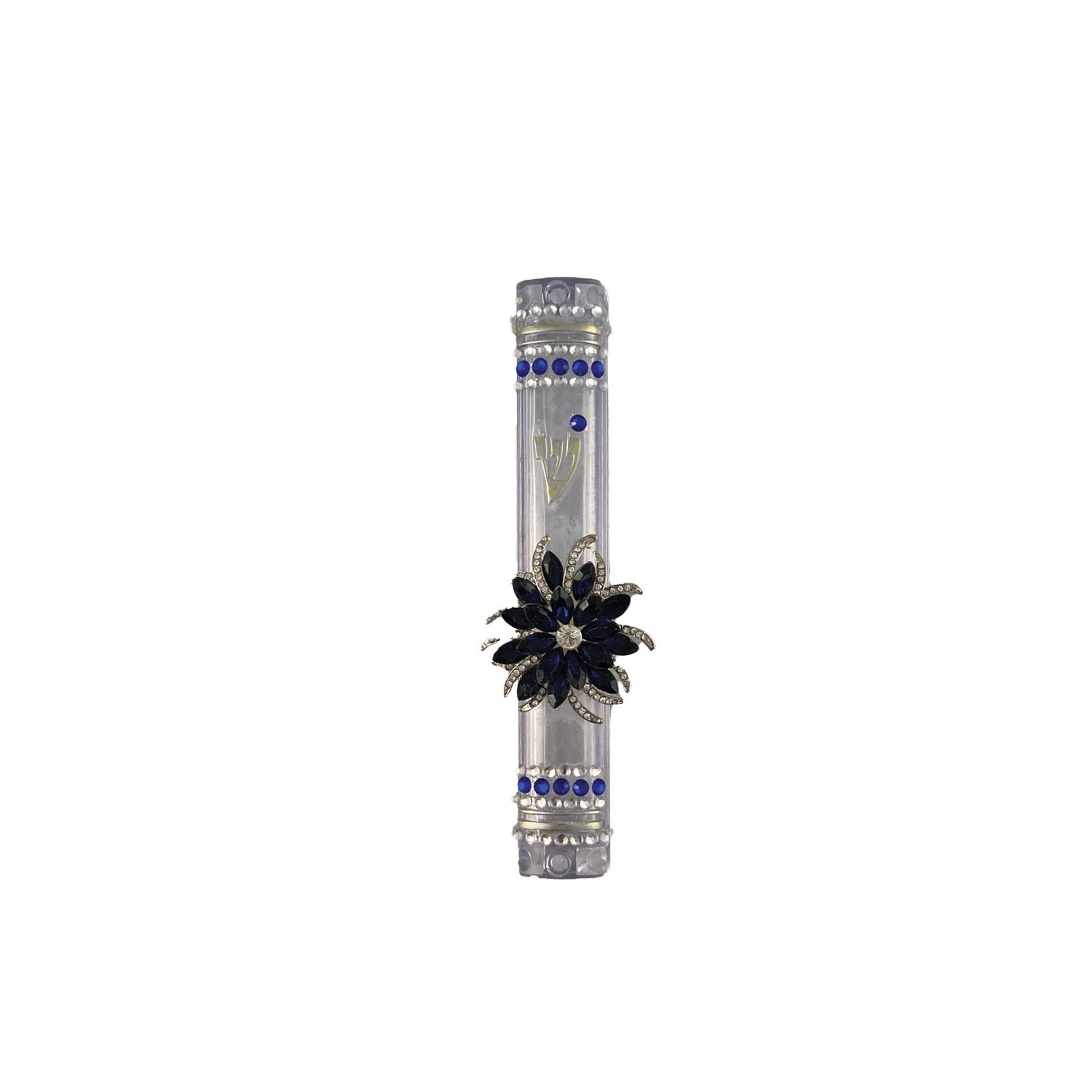 Flying bling mezuzah case — winged enamel accents and rhinestones on clear acrylic | Judaica Square Lakewood (view 6)