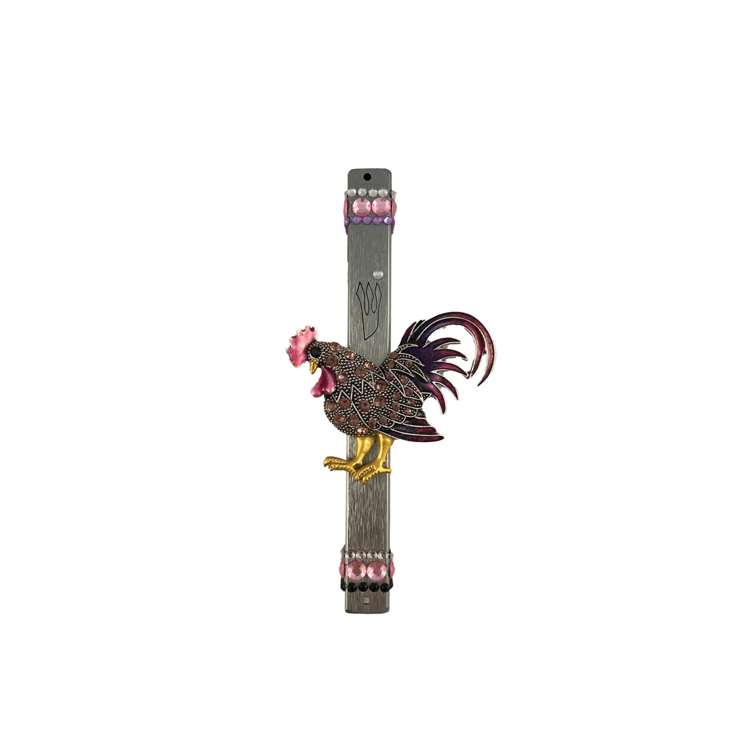 Flying bling mezuzah case — winged enamel accents and rhinestones on clear acrylic | Judaica Square Lakewood (view 3)