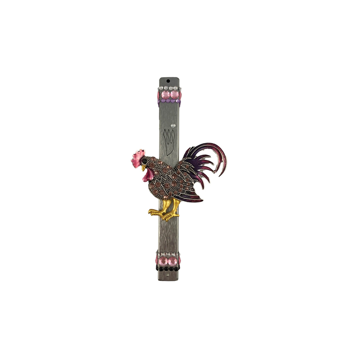 Flying bling mezuzah case — winged enamel accents and rhinestones on clear acrylic | Judaica Square Lakewood (view 3)