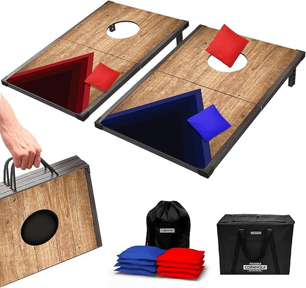 FlingSport Foldable Travel Cornhole Board Set - 24"x15" Wooden MDF — product view | Judaica Square Lakewood