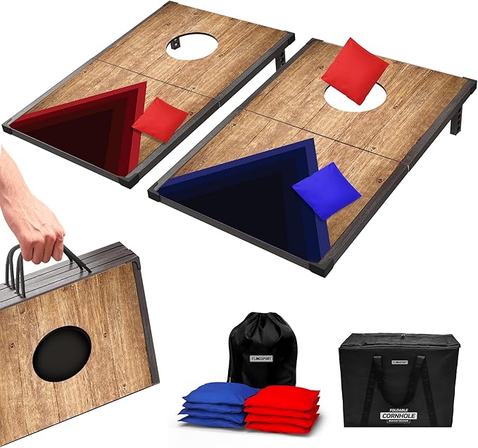 FlingSport Foldable Travel Cornhole Board Set - 24"x15" Wooden MDF — product view | Judaica Square Lakewood