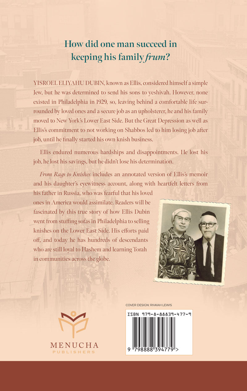 Back cover — "How did one man succeed in keeping his family frum?" summary and barcode