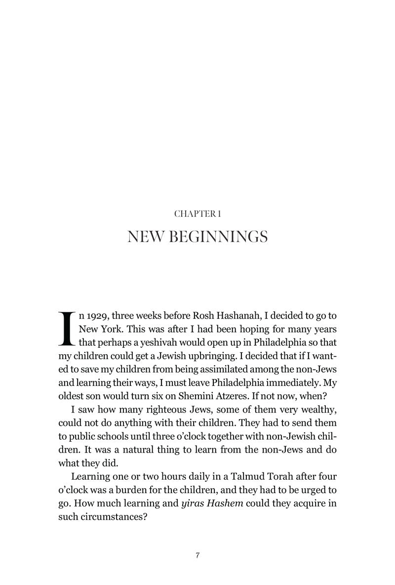 Chapter 1 opening page, "New Beginnings" — 1929, weeks before Rosh Hashanah