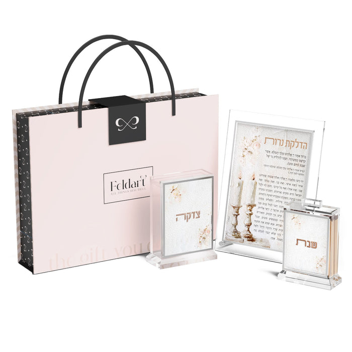 Leatherite Blush Rose Hadlakos Neiros Gift Box Set — Shabbos | Judaica Square Lakewood