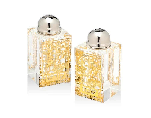 Salt & Pepper Shaker Set: Crystal - Gold