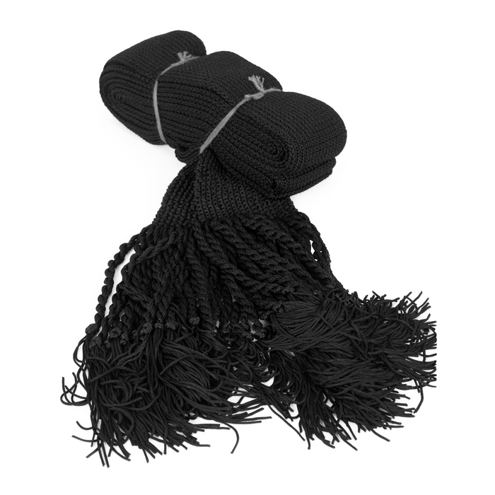 Handmade black knitted gartel with border | Judaica Square Lakewood