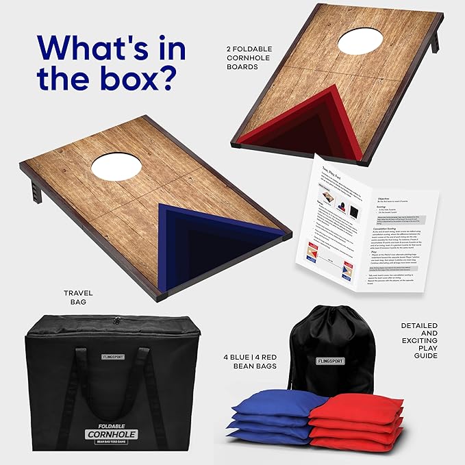 FlingSport Foldable Travel Cornhole Board Set - 24"x15" Wooden MDF — product view, view 2 | Judaica Square Lakewood