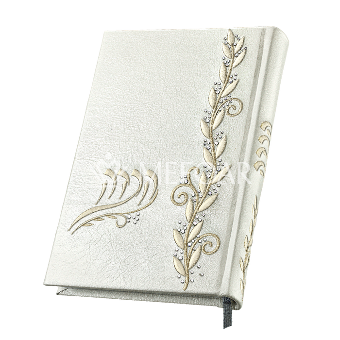 Antique White Leather Haggadah with Swarovski crystals 1348  -(Ladies) - Haggadahs