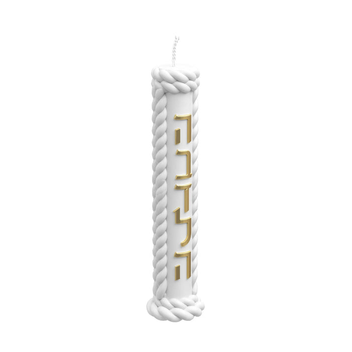 Braided Pillar Havdalah Candle — Motzei Shabbos, FeldArt — braided wax pillar candle in off-white | Judaica Square Lakewood