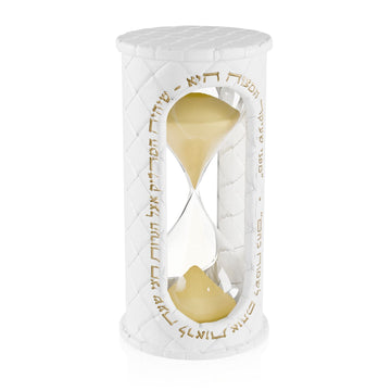Woven Leatherite Sand Timer — Chanukah — Dimensions: 3.1" diameter x 5.9" high