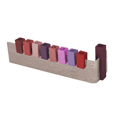 Emanuel Hammered L Shaped Menorah w/ Anodized Pieces