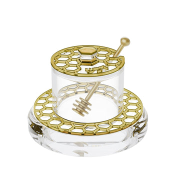Honeycomb Honey Dish — Lucite Rosh Hashanah Honey Dish with Spoon (FeldArt)