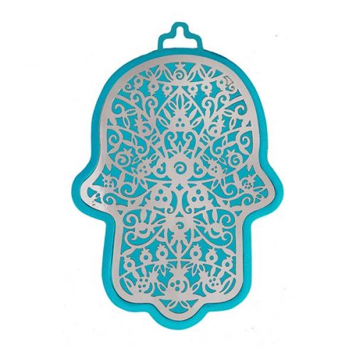Emanuel Anodized Aluminum Hamsa with Pomegranate Cutout