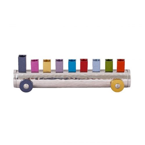 Emanuel Hammered & Anodized Small Train Menorah