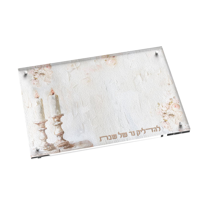 Leatherite Artwork Hadlakos Neiros Tray - Blush Rose — Shabbos | Judaica Square Lakewood