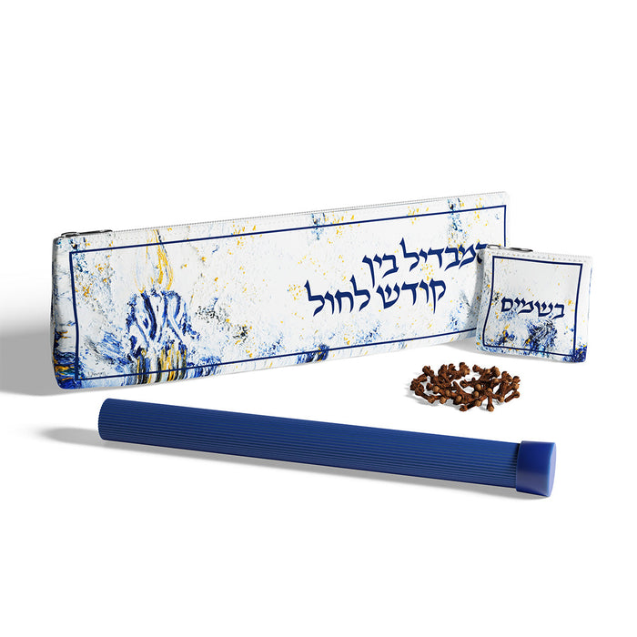 Leather Artwork Havdalah Set - Midnight Blue — Leatherite | Judaica Square Lakewood