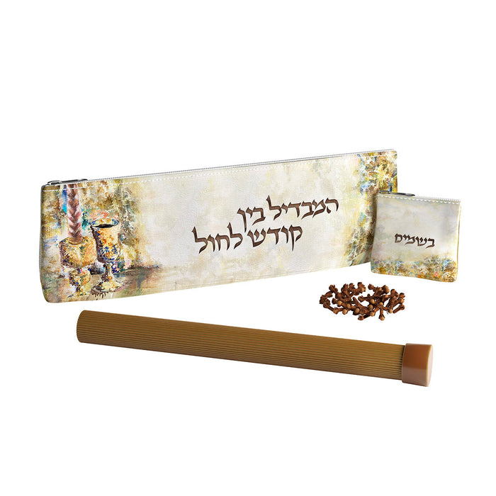 Leather Artwork Havdalah Set - Bronze Fire — Leatherite | Judaica Square Lakewood