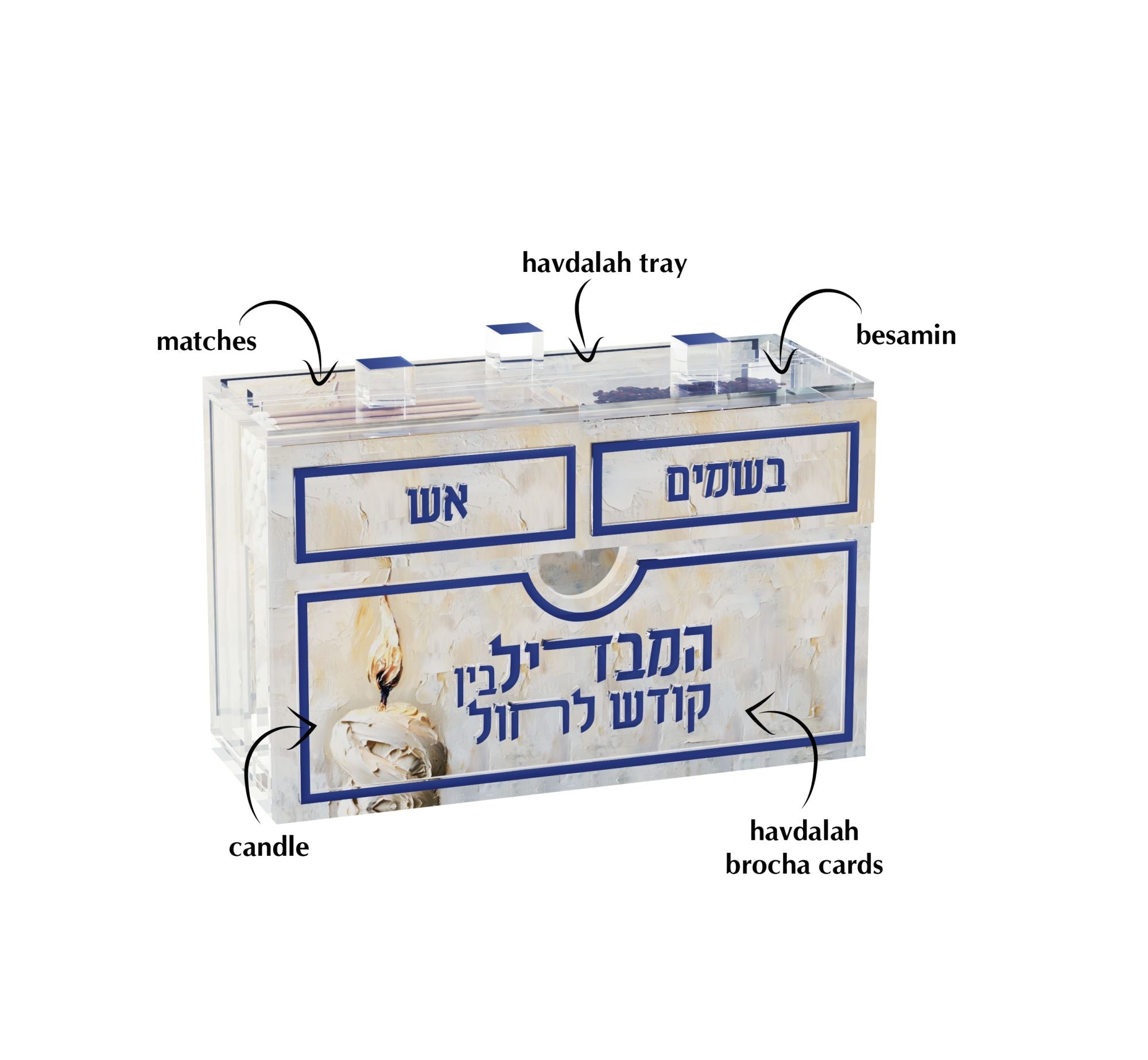 Compact Golden Flame Havdalah Set — Acrylic — Acrylic Feldart Judaica | Judaica Square Lakewood