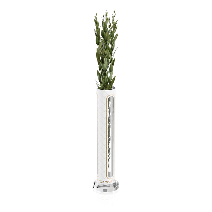 Leatherite Haddasim Vase — slim leatherite vase in a silver finish for fresh hadassim | Judaica Square Lakewood
