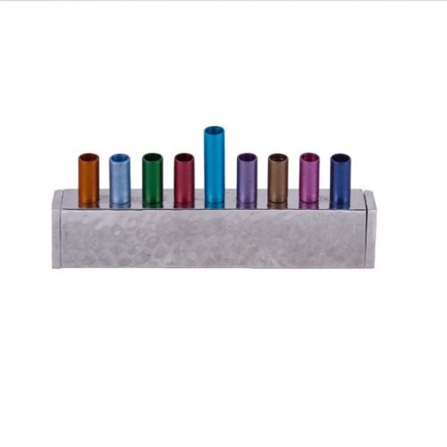 Emanuel Anodized & Hammered Strip Menorah Small--Multicolor