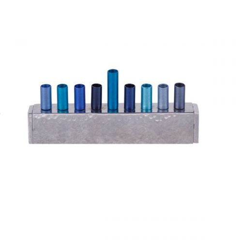 Emanuel Anodized & Hammered Strip Menorah Small-- Blue (EM-HX2)