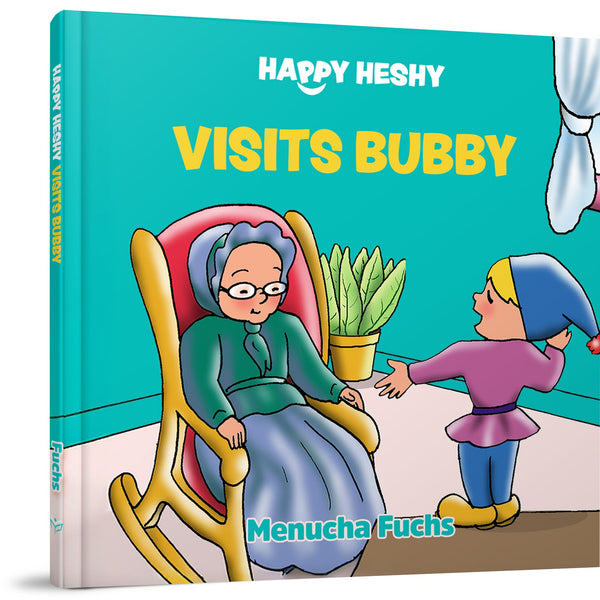 Happy Heshy Visits Bubby — hardcover Jewish toddler board book by Menucha Fuchs | Judaica Square Lakewood