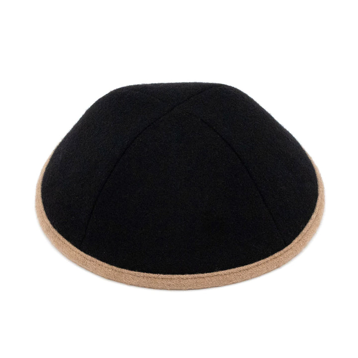 Black Wool Kippah – Camel Rim Yarmulke