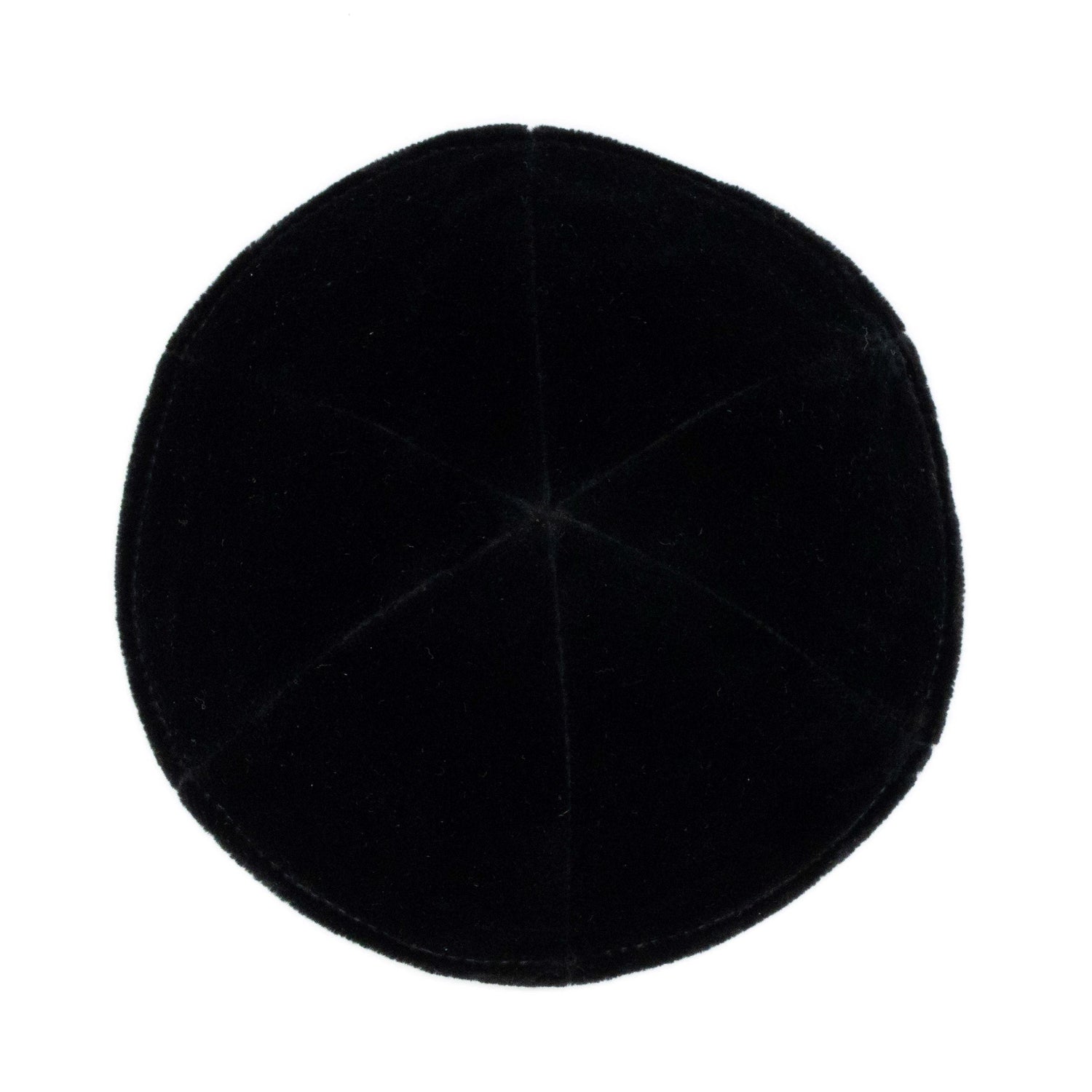 Black Velvet Kippah - showing rim trim, six-panel construction