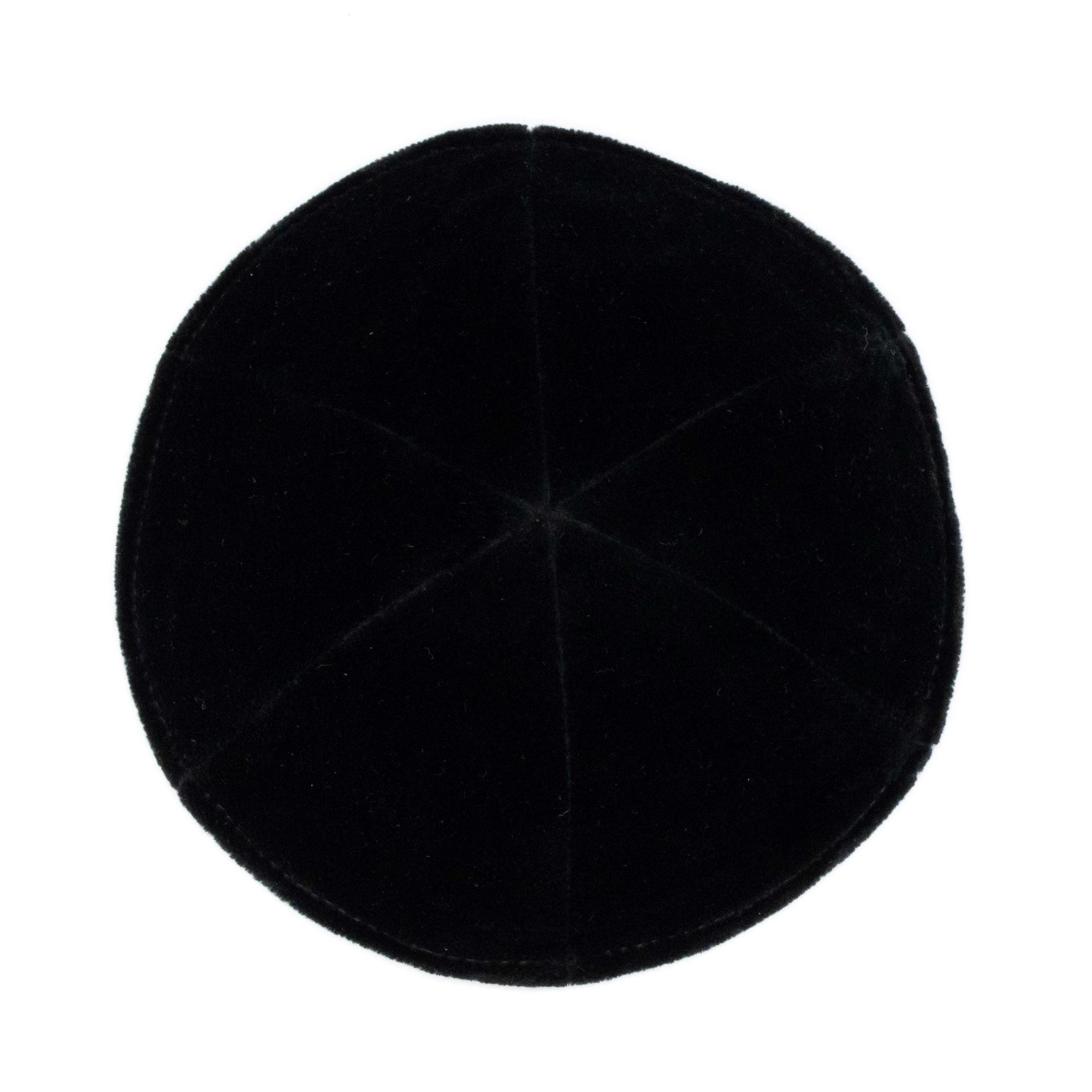 Black Velvet Kippah - showing rim trim, six-panel construction