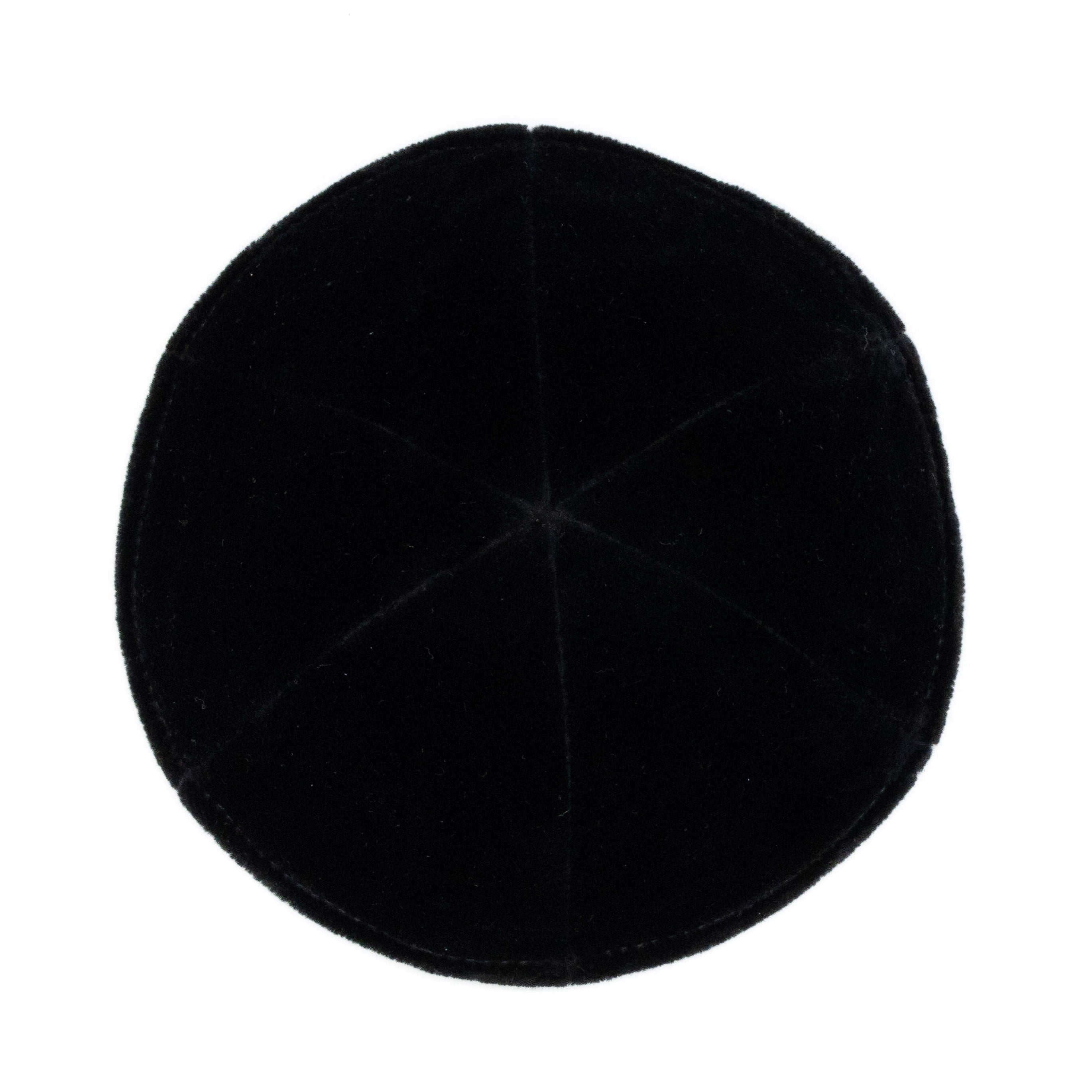 Black Velvet Kippah - showing rim trim, six-panel construction