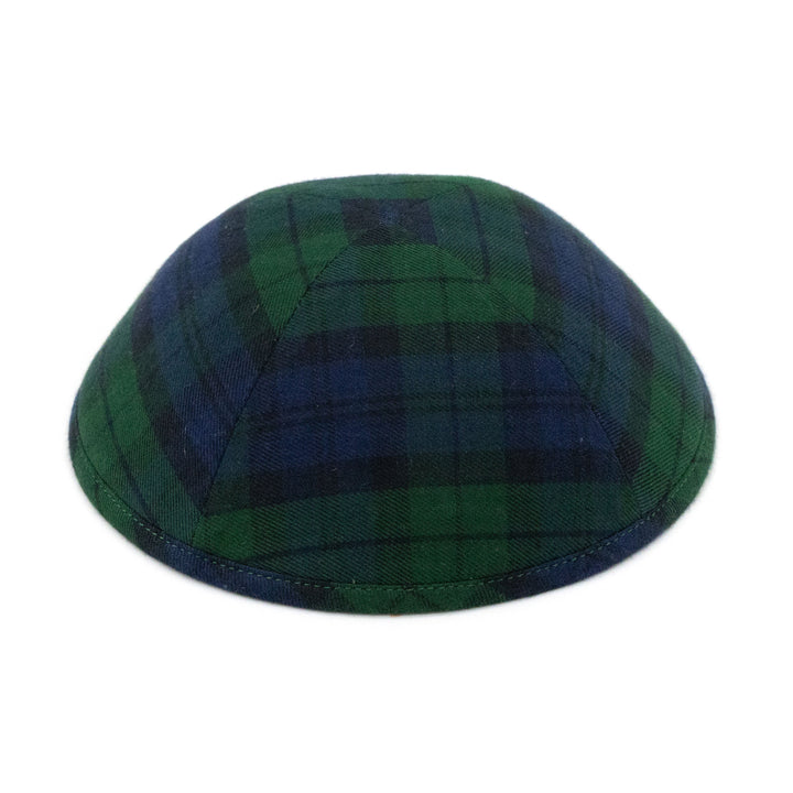 Plaid Kippah – Blue Green Wool Yarmulke