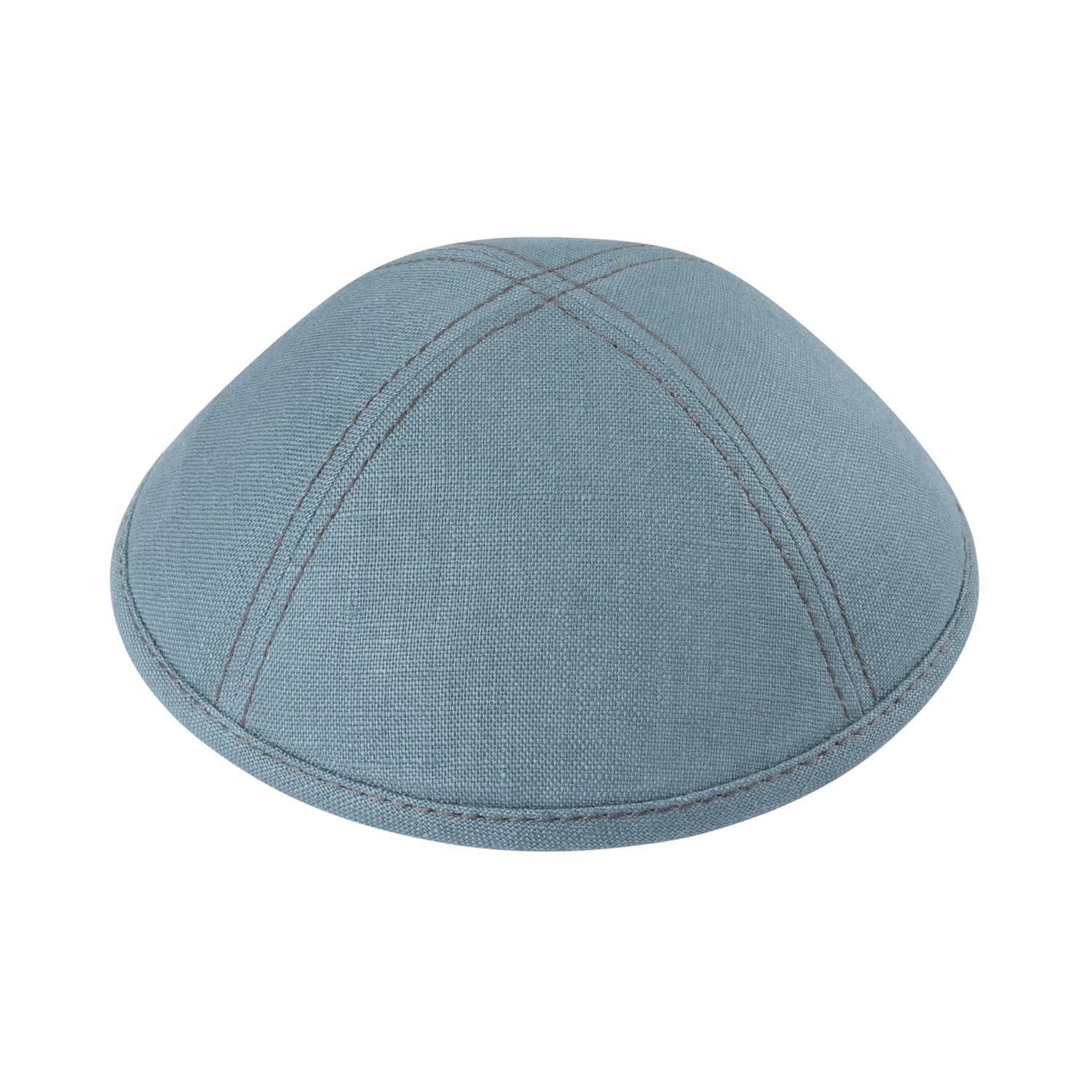 Close-up of Blue Linen Kippah stitching detail