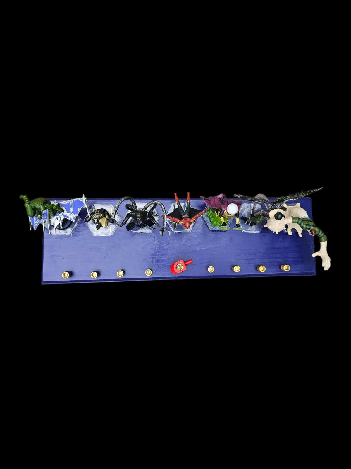 Spiderman menorah — limited edition webslinger figures on a 20-inch wood plaque | Judaica Square Lakewood (view 2)